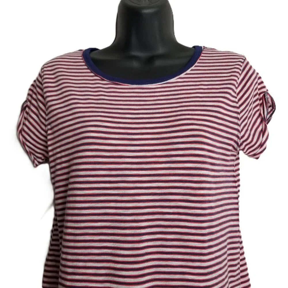 Free People Striped Tee Small Red White Blue Short Sleeve Nautical Coastal NWT